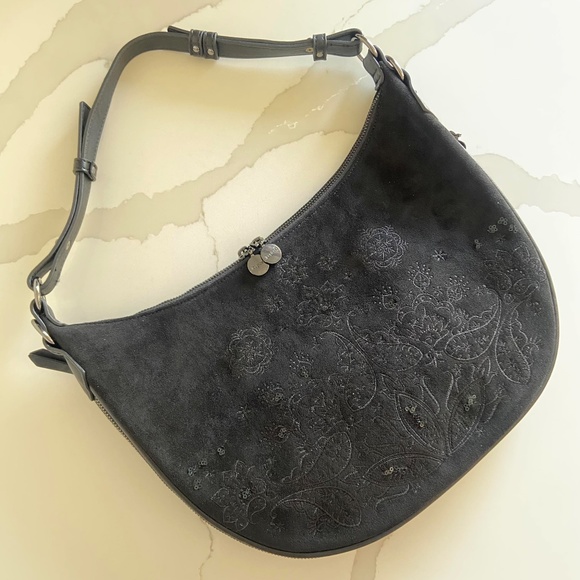 Desigual Half Moon Shoulder Bag RARE FIND WESTERN GOTH CHIC EMBOSSED WHIMSY GOTH - Picture 5 of 10